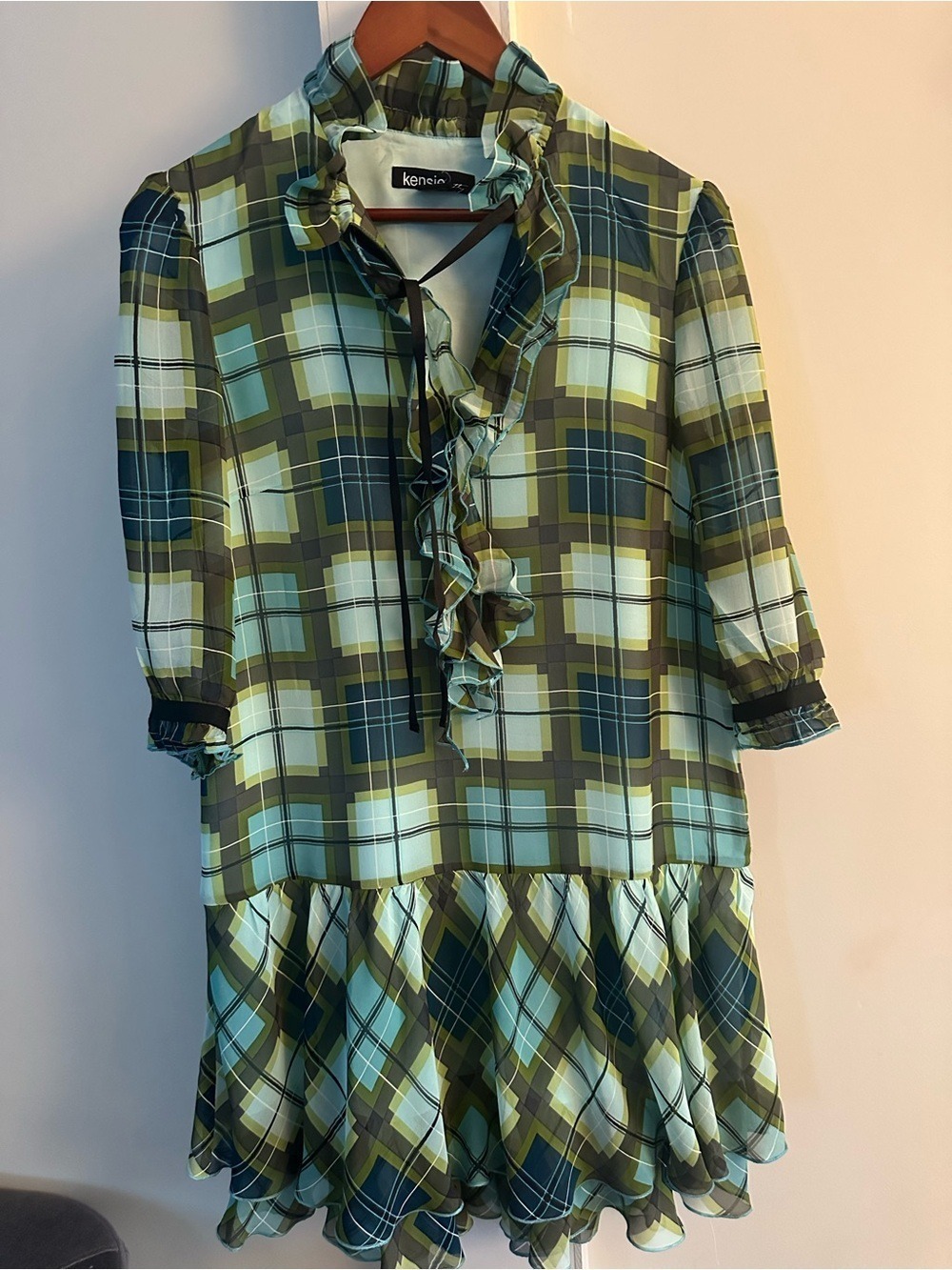 KENZIE SILK PLAID DROP WAIST DRESS WITH RUFFLES LIGHTWEIGHT COUNTRY FEMININE